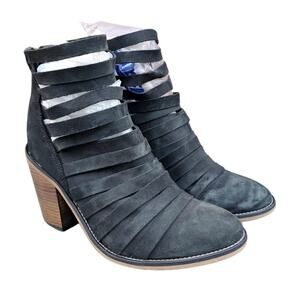 Black Leather Strappy Ankle Boots Free People Hybrid Size EU 39 Cage Bootie Zip